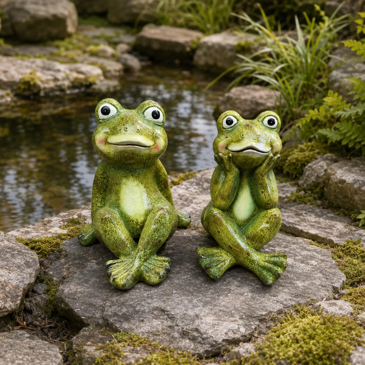 Polly Frosch Gartenfigur aus Polyresin – große lustige Dekofigur für Garten Terrasse und Eingangsbereich (40 cm)