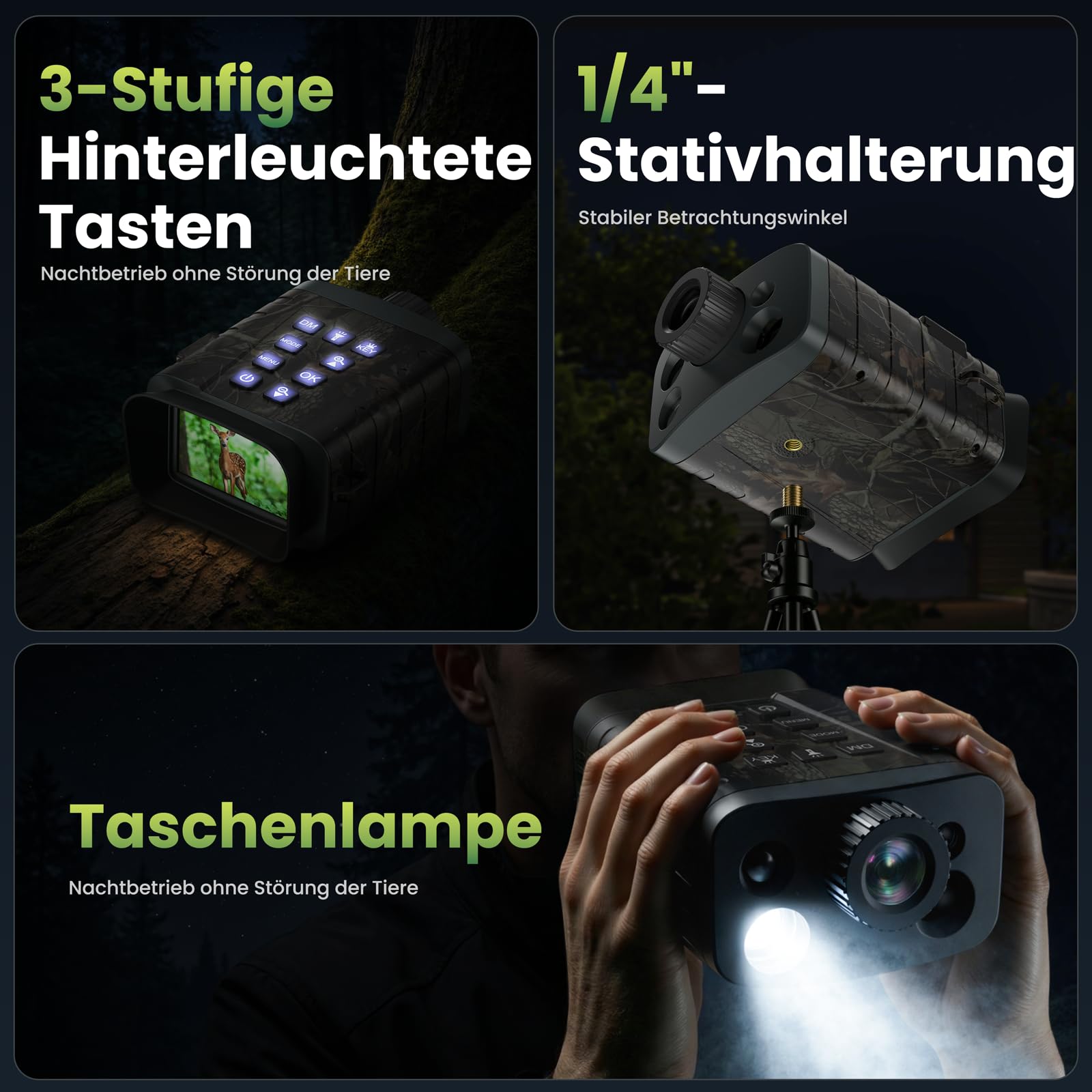 VOOPEAK Nachtsichtgerät mit Entfernungsmesser 4K Video 18X Zoom 1000m Distanzmessung 600m Nachtsicht 5000mAh 64GB