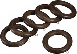 Uxcell 6Pcs Wooden Drapery Rings, 2.75 Inch Wood Ring Hook With Screw Eye for Curtain Rod, Walnut