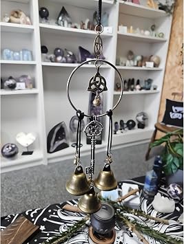 2026 New Witches Bells for Door for Protection - Handmade Witch Bells for Door Knob, Brass Wind Chimes with 3 Bells, Boho Witchcraft Door Hanging Decor for Home Room