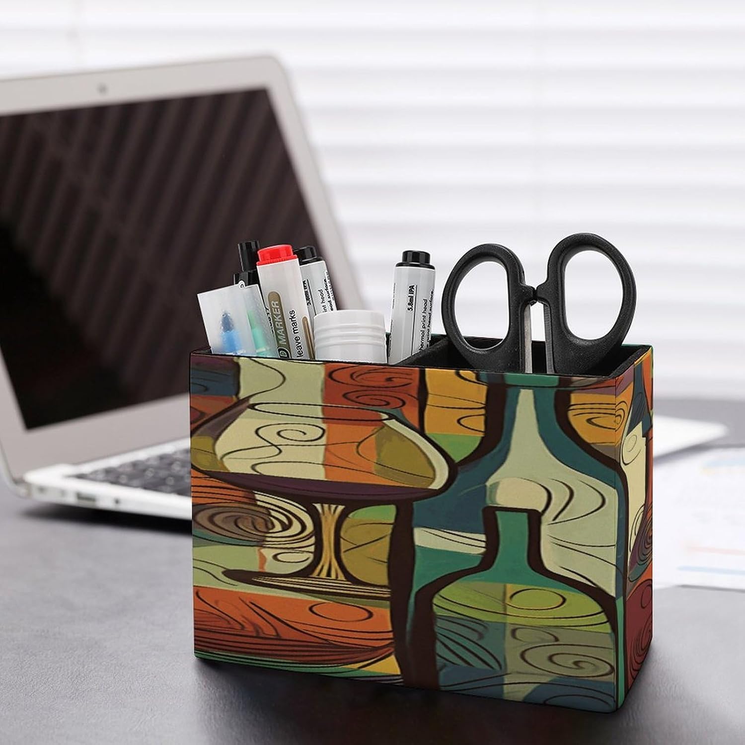 Wine Bottle Art Pen Holder Double Compartments Pen Cup Fashion Makeup Brush Holders Leather Pencil Holder for Work Locker Accessories Modern Pencil Cup for Desk Organizer image 5