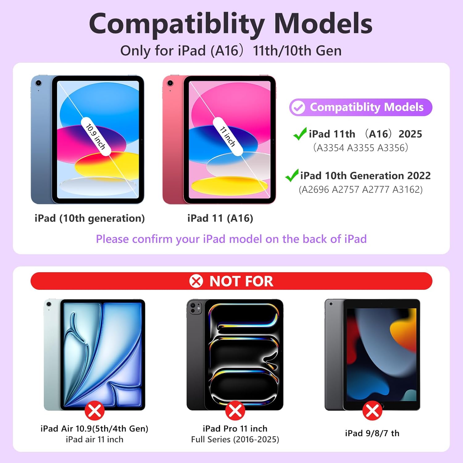 FUWANG for iPad A16 11th 10th Generation Case with Keyboard, Magnetic Detachable 7-Color Backlit Folio Cover Keyboard Case for iPad (A16) 11th 11 inch/10th Gen 10.9 inch with Pencil Holder, Purple - Image 2