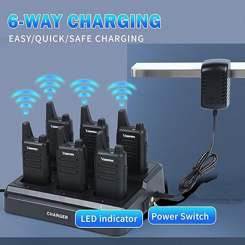 Miniatura 3 de Walkie Talkies recargables para adultos, 22 canales FRS, radios bidireccionales con auriculares, cargador de banda multiunidad de 6 vías,