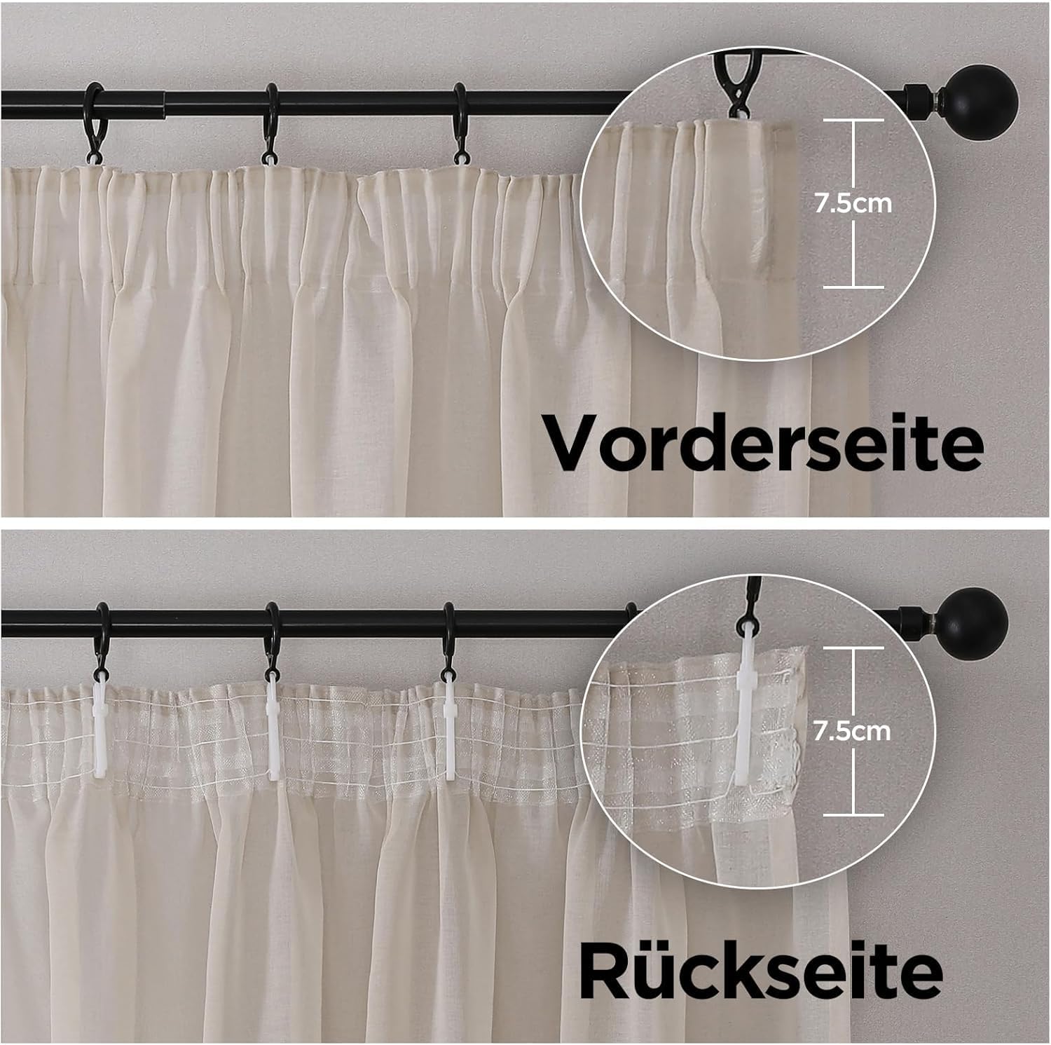 Joydeco Juego de 2 cortinas con cinta fruncidora de gasa, largas, translúcidas, de poliéster, modernas, transparentes, para salón, cortinas decorativas para dormitorio