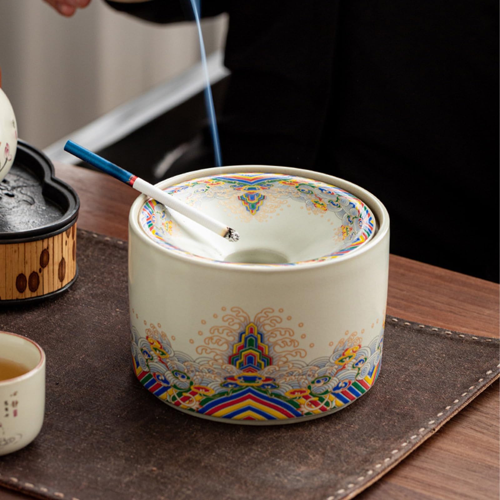 Cenicero retro en forma de embudo con tapa, diseño multiusos para el hogar, sala de estar, ideal para accesorios de té y regalos