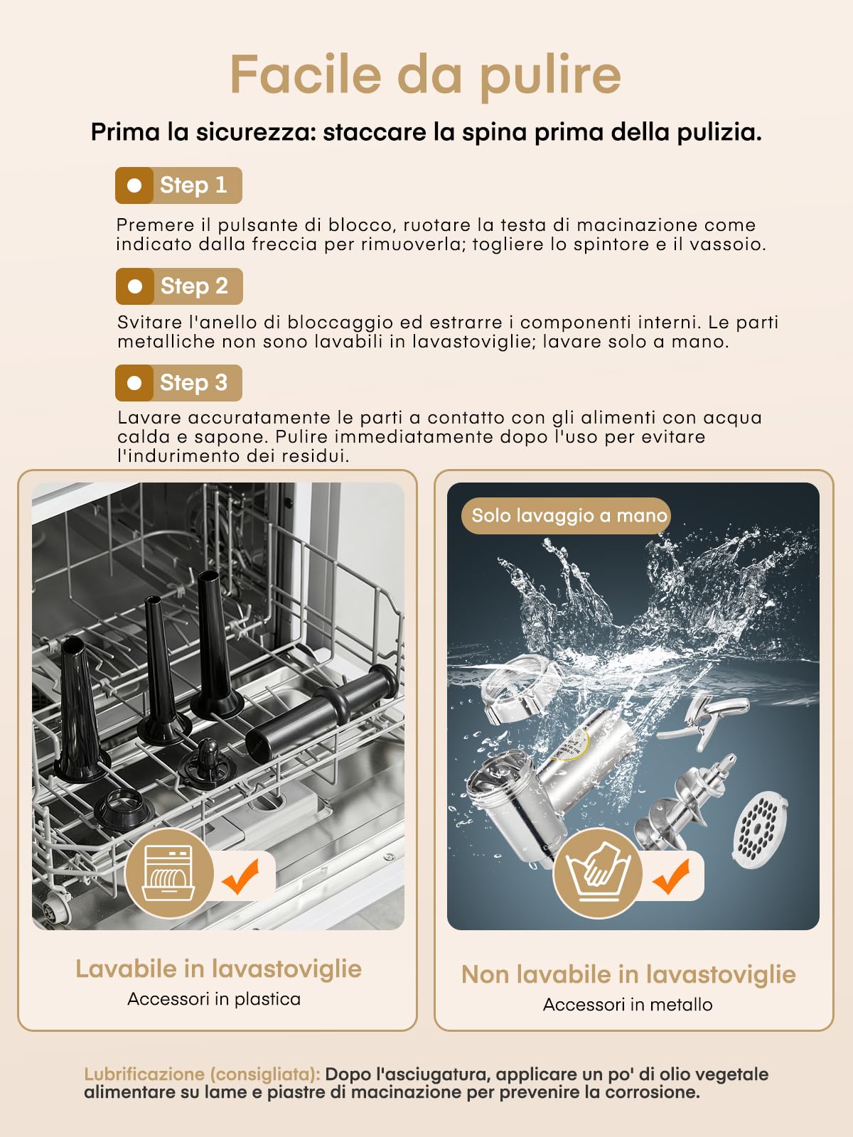 FOHERE Tritacarne Elettrico 3200W Max con 3 Piastre e 3 Tubi | Tritacarne professionale in acciaio inox con 2 lame e kit Kubbe per casa e selvaggina