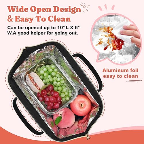 Miniatura 2 de Bolsa de almuerzo aislada para mujer, bolsa de almuerzo de apertura amplia, soporte grande para bebidas, organizador térmico de nailon duradero para