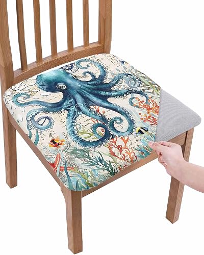 Savannan Dining Room Chair Seat Covers Set of 6 Blue Octopus