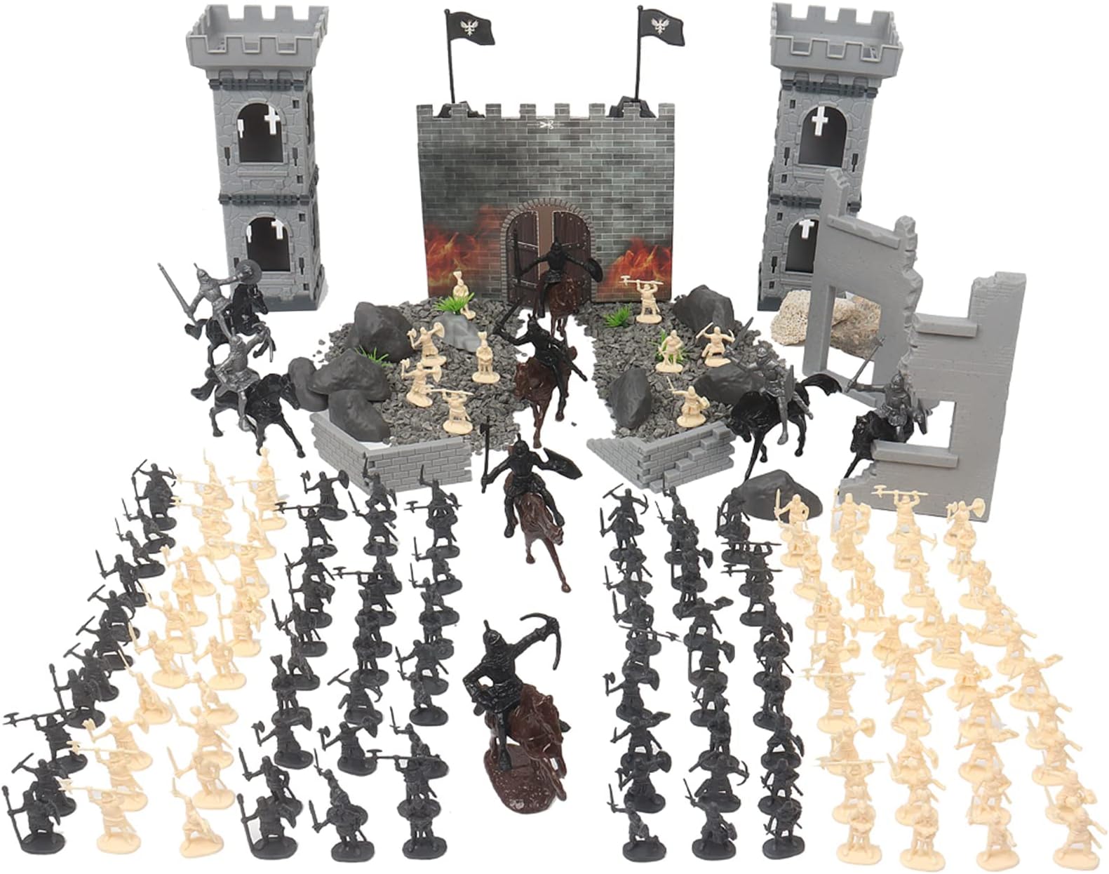 CORPER TOYS Army Men Toys, 254 Pcs Plastic Soldiers Toys for Boys and Girls Cavalry Soldiers Arrow Towers Castle Box Ruins Flags Stones, Military Action Figures Castle Playset Miniature Toys