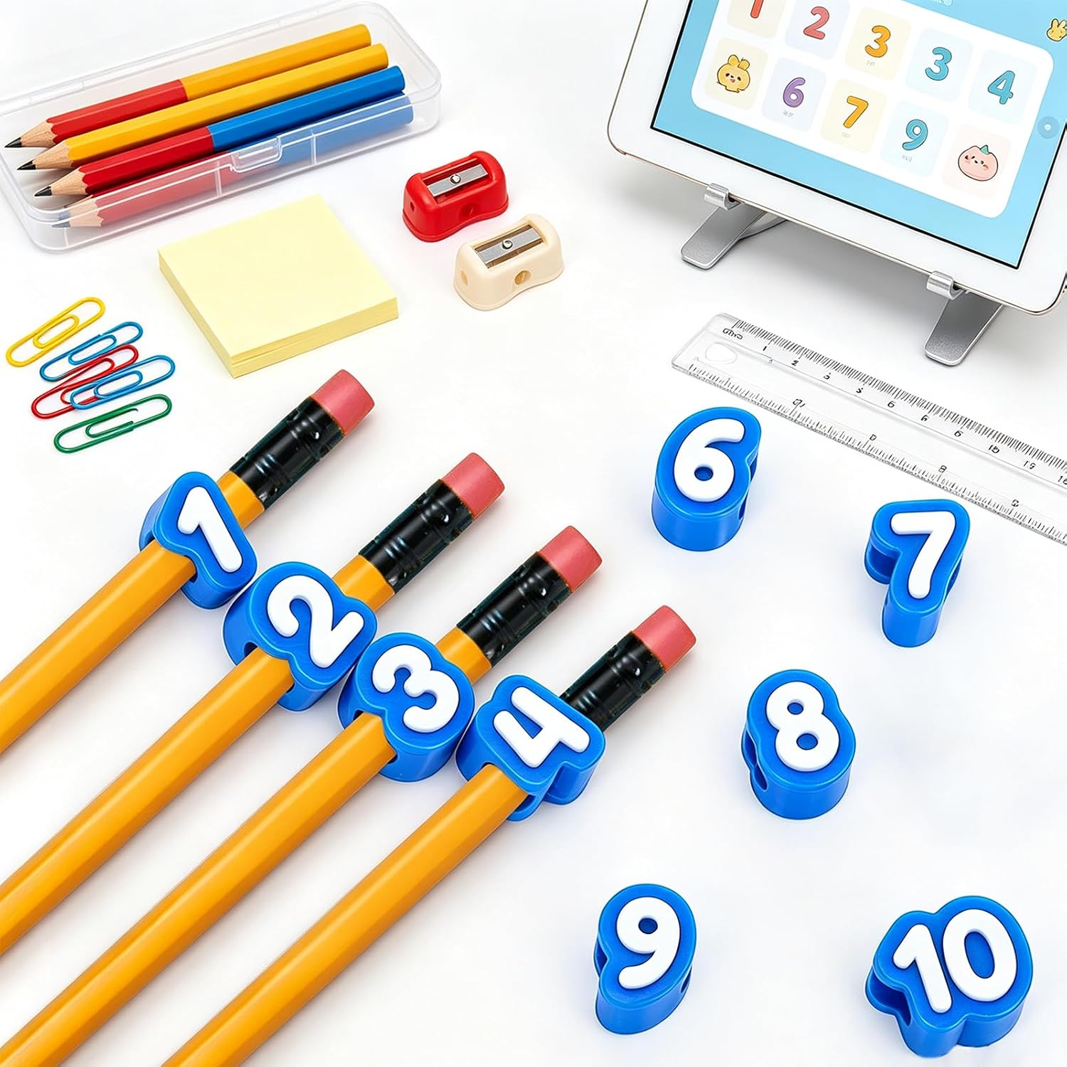 Numbered Pencil Toppers,30 Reusable Classroom Pencil Labels for Teachers | Number Pencil Toppers for Classroom Organization and Supply Tracking Station (Numbers 1-30/Blue)