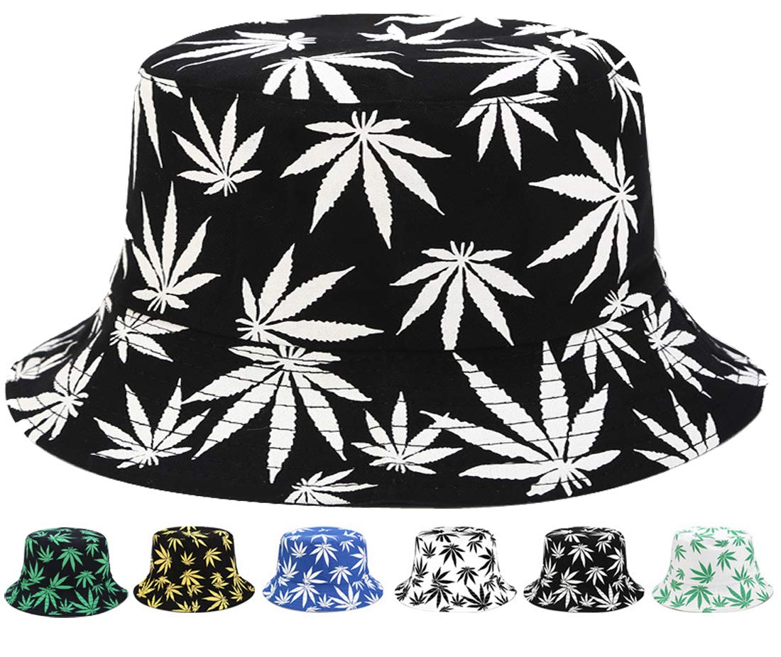 INOGIH Reversible Bucket-Hat Marijuana-Cannabis Weed Foldble Fisherman Hat Packable - Black - One Size