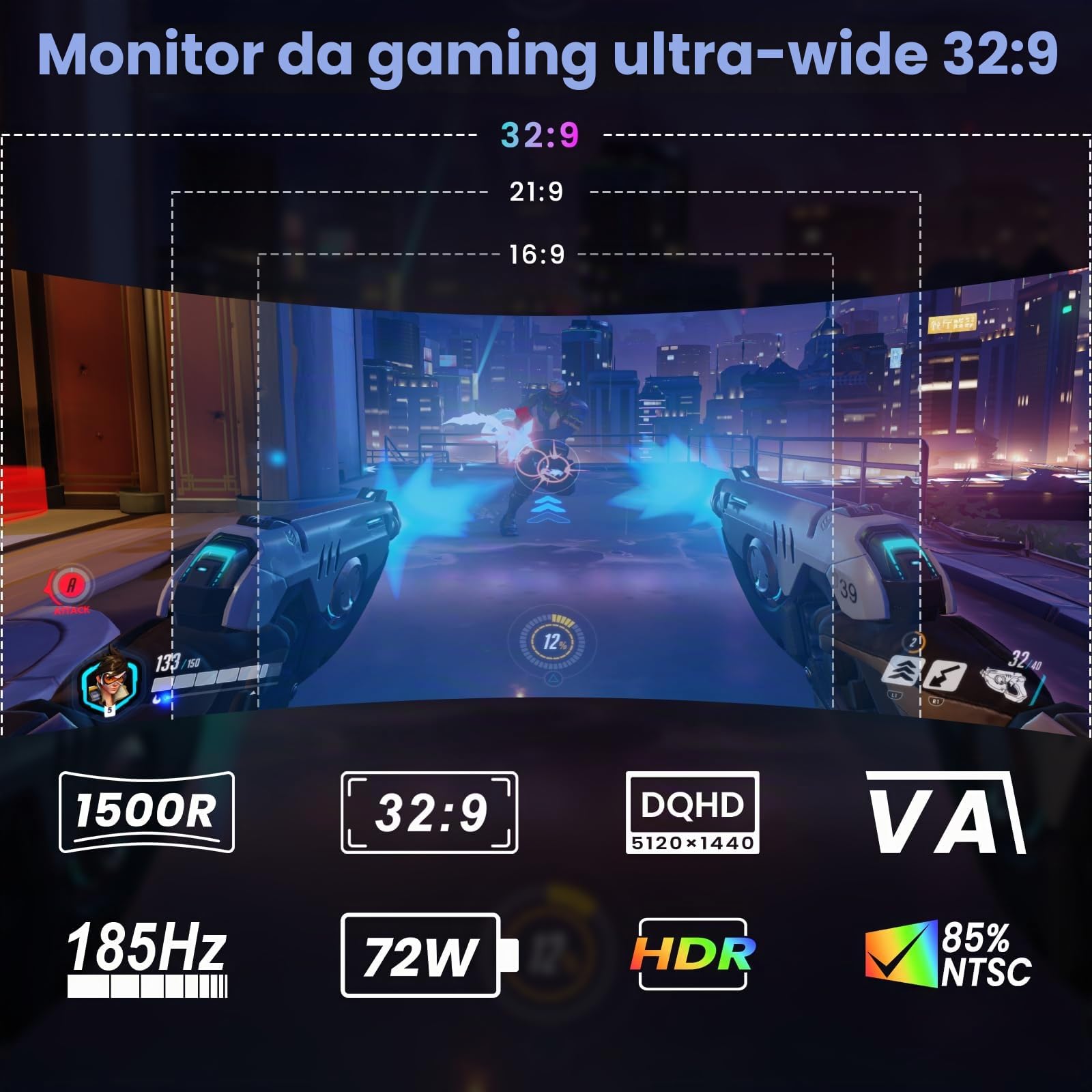 Gawfolk Monitor Curvo 44.5" UltraWide Gaming Monitor DQHD 5120x1440, 200Hz,1500R, FreeSync, VA, 2x DP 1.4, 2x HDMI 2.1, PBP/PIP