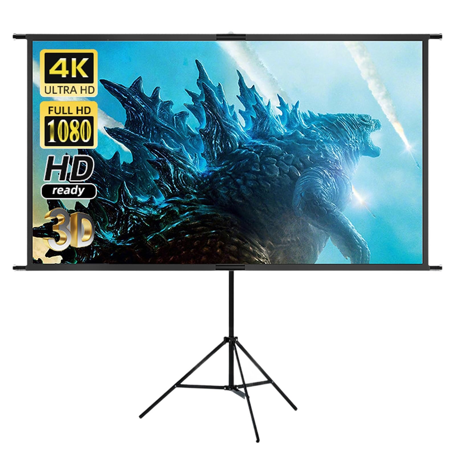 Schermo Proiettore per Esterni 60-120 Pollic con Treppiede, Telo Proiettore Portatile 16:9 4K Full HD, Telo per Proiettore da Muro Regolabile in Altezza con Guadagno 2.5(120inch)