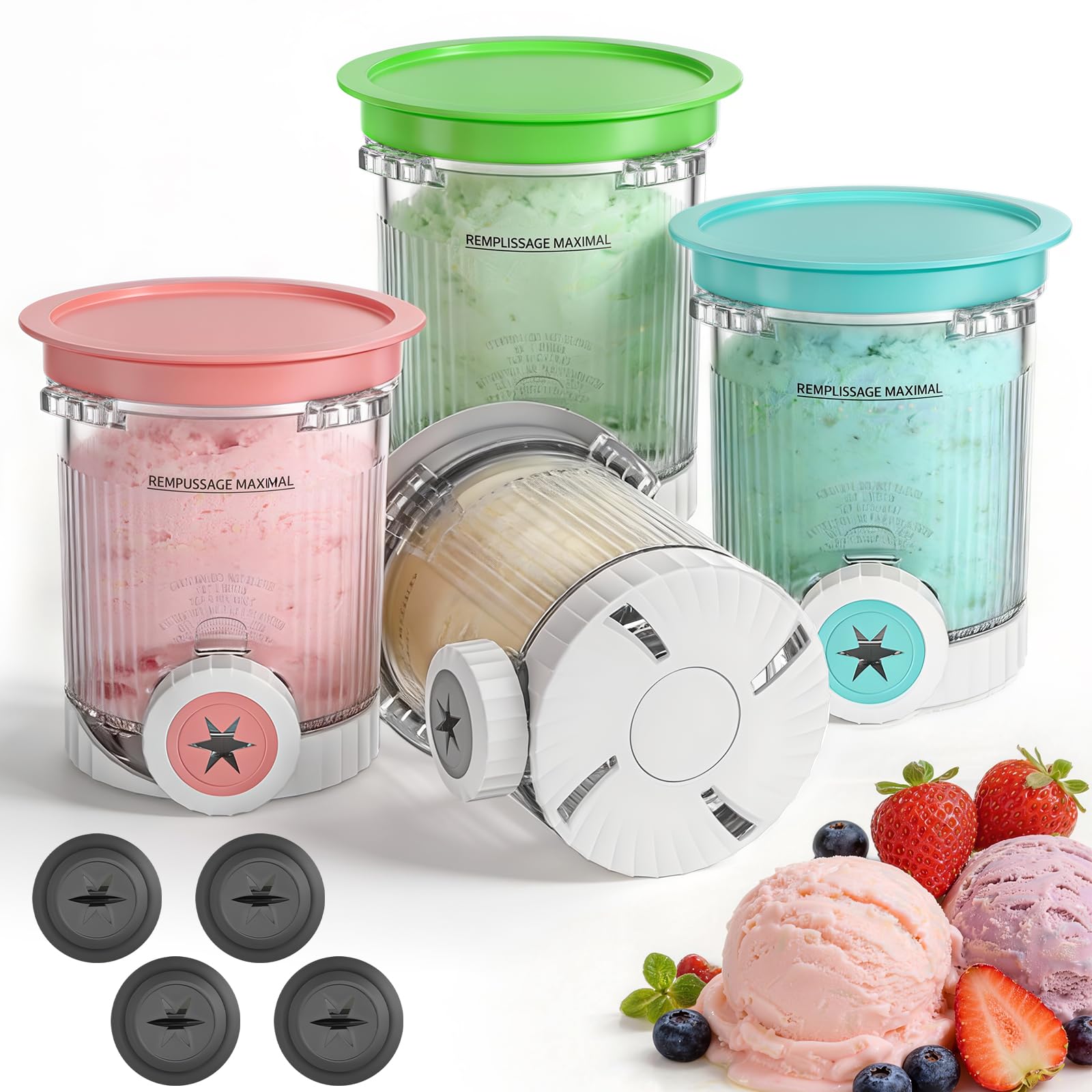 Hejo 4 Pack Ice Cream Tubs with Lids Compatible for Ninja Creami Swirl NC701UK NC700UK NC701 Series, 16OZ Pint Containers with Lid for Ninja Ice Cream Swirl & Soft Serve Maker Accessory