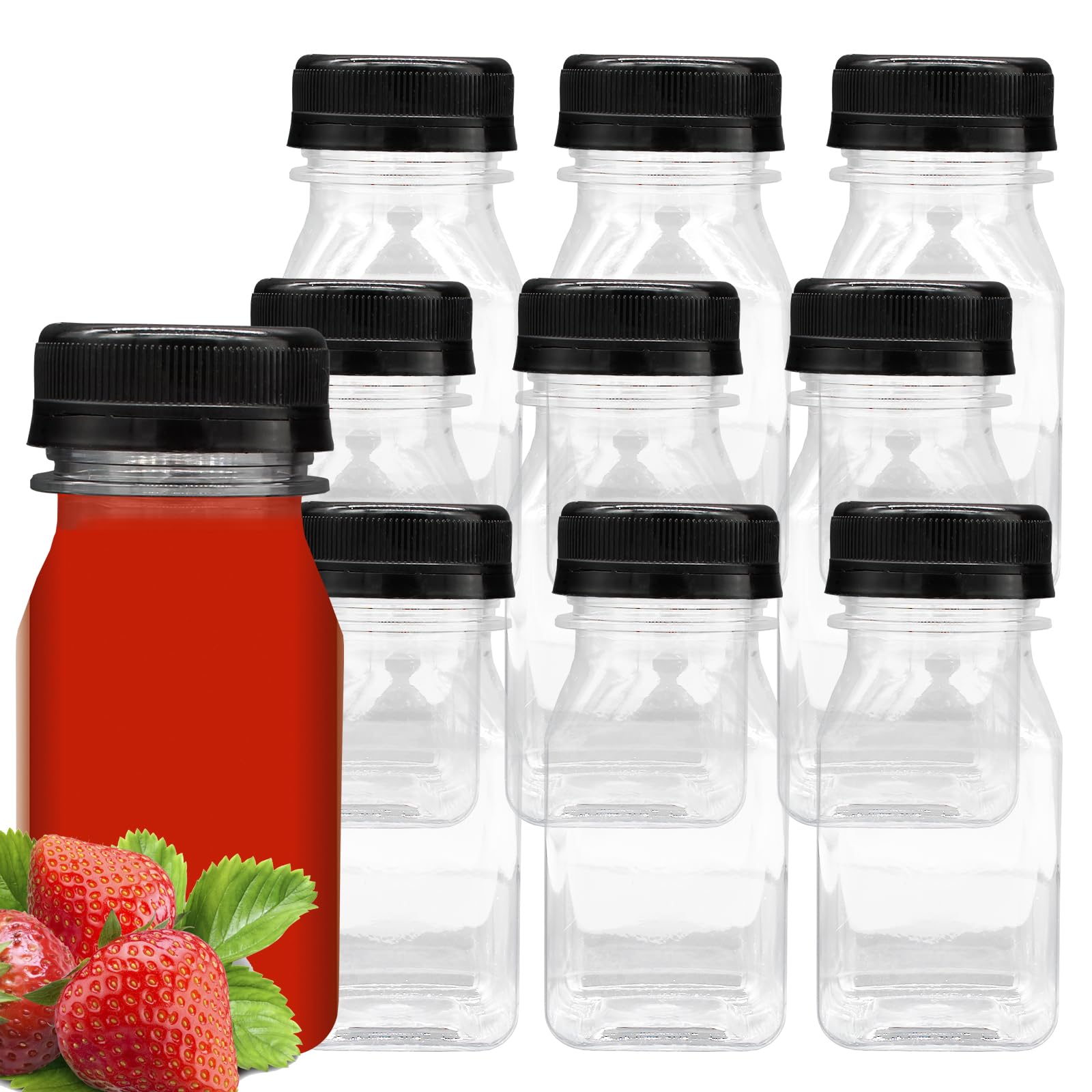 Auvotuis 10 PCS 4 oz Plastic Juice Bottles Empty Clear Milk Bottles with Lids, Beverage Containers for Juice, Milk and Other Drink