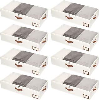 8 Stück Unterbett Aufbewahrungsbox mit Aufbewahrung Deckel, 600D Hartschale Unterbettkommode mit Reißverschluss und Griffen Unterbett Faltbare für Kleidung, Bettdecken, Decken(80 * 45 * 15CM)