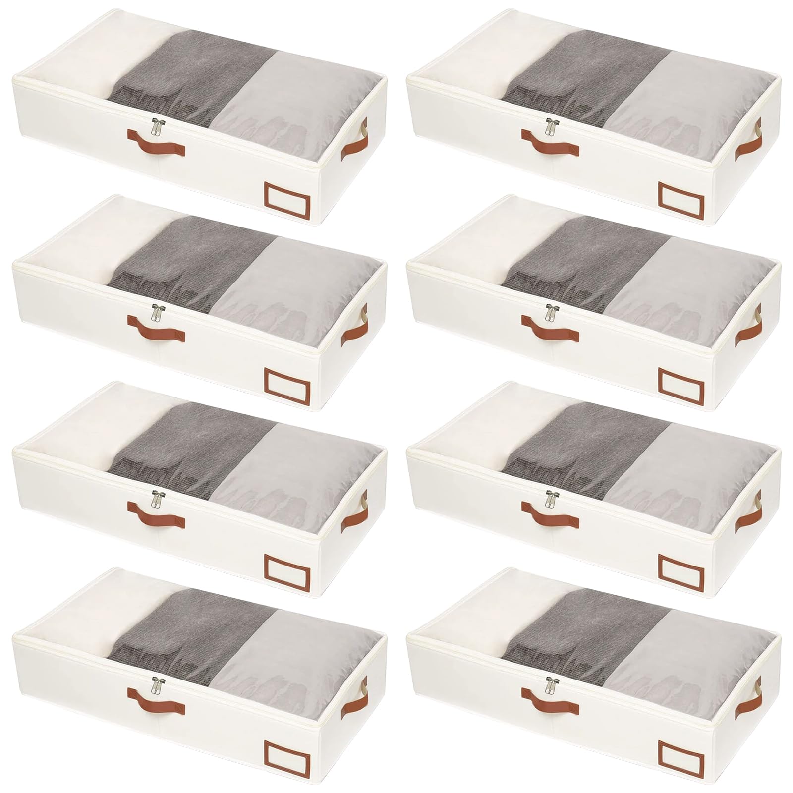 8 contenitori sotto il letto, con coperchio, 600D, con chiusura lampo e maniglie, pieghevole, per vestiti, copriletti, coperte (80 x 45 x 15 cm)
