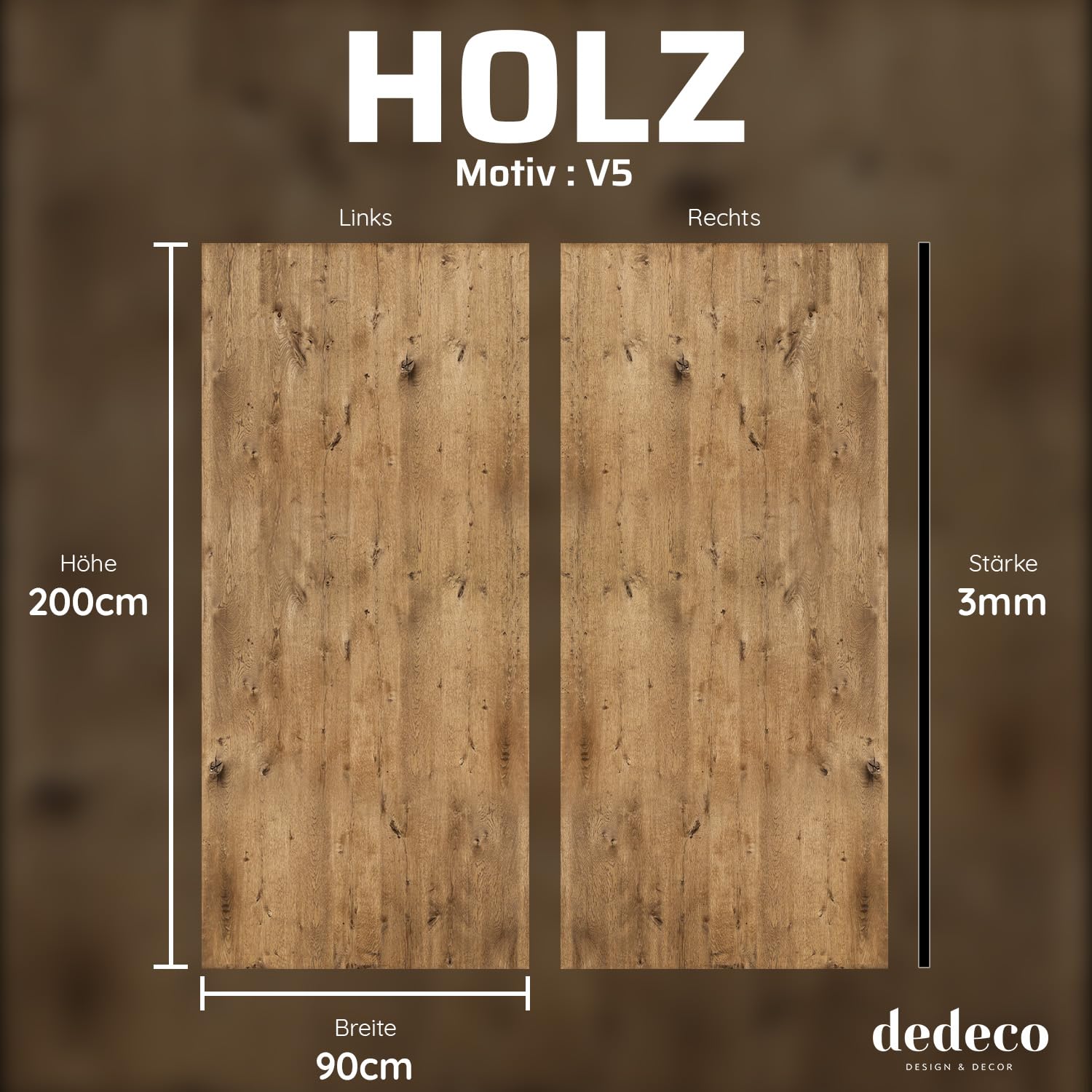 dedeco Panel de ducha esquinero resistente al agua, diseño: madera V5, barniz UV mate, 2 x 80 x 200 cm, como pared de baño para reemplazar azulejos, como pared decorativa, revestimiento de pared y
