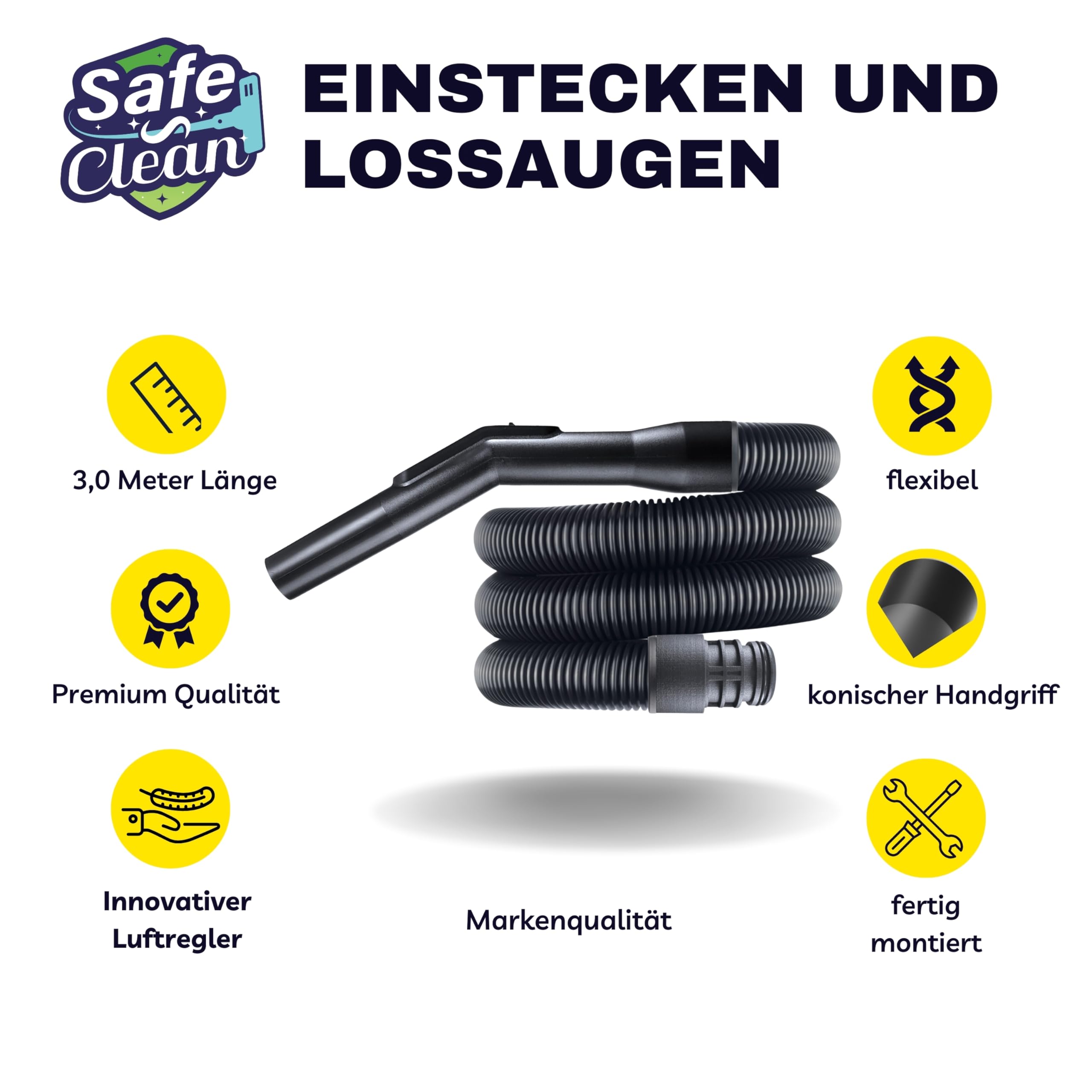 SAFE 'N CLEAN Saugschlauch 2-5m div. Längen für Kärcher T7 T8 T9 T10 T11 T12 T15, Staubsaugerschlauch, Ersatzteil alternativ zu original 28891000/2.889-100.0 - 3m