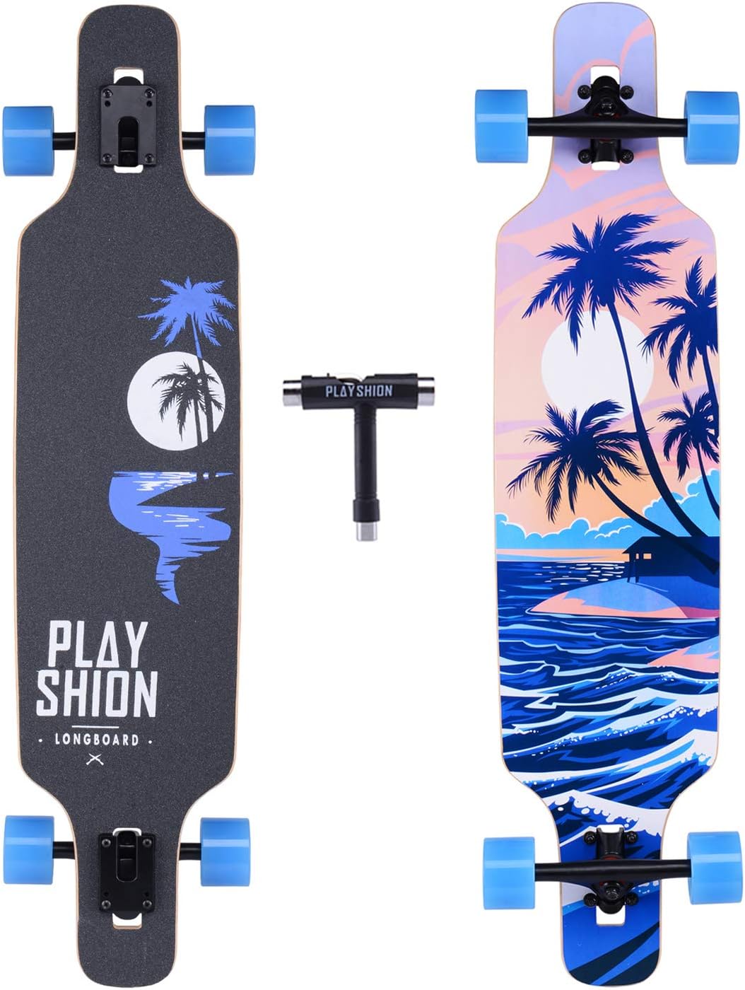Playshion Drop Through Freestyle Longboard Skateboard Cruiser