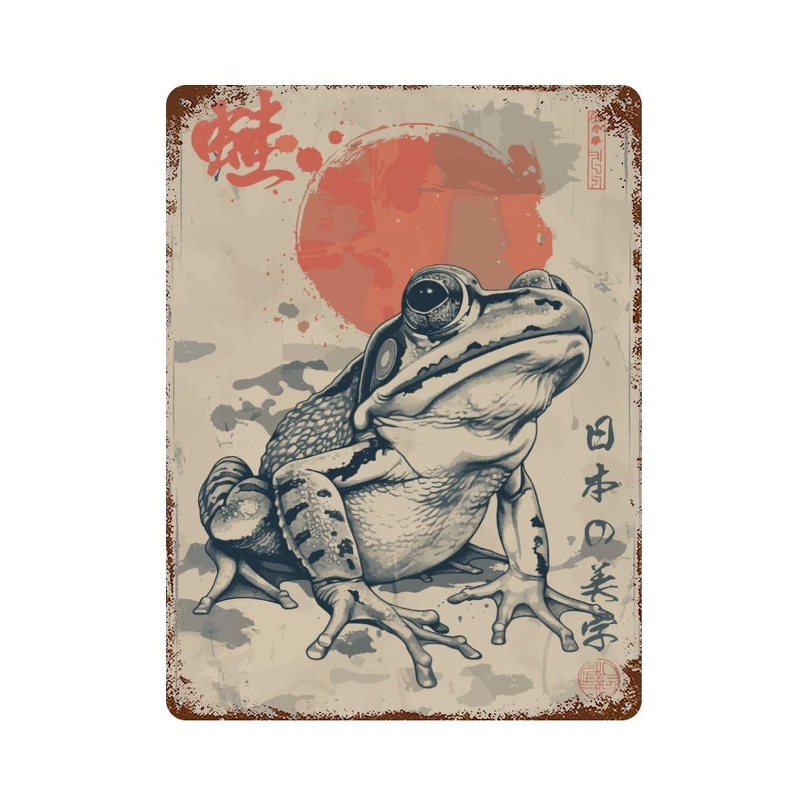 Garage Style Japanese Cottagecore Frog Vintage Rust Metal Sign 15.7"x11.8", Retro Wall Decor for Bar And Workshop