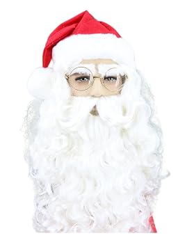Santa Claus Beard and White Wig Santa Claus Classic White Beard and Hat Set for Christmas Party Cosplay Costume