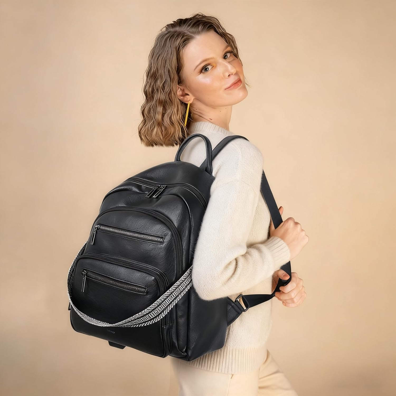 Backpack Purse for Women Laptop Backpack, Leather Travel Backpack Shoulder Bag Teacher College Daypack Work Handbag fits 14" Laptop-Black - Image 2