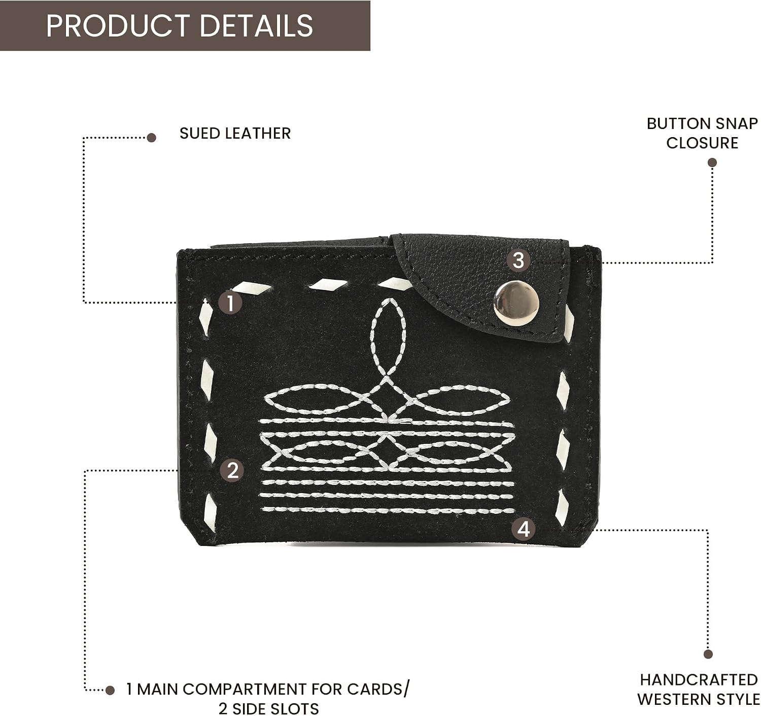 Merbaa Leather Card Holder with Snap Closure Both Side Minimalist Wallet, Boot-Stitched Compact Front Pocket Card Case for Men & Women, Retro Small Cash Pouch, Pocket Minimalist Wallet (Black)