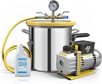 YELLOW JACKET 3 Gallon Vacuum Chamber with Pump Kit, 3.5 CFM Vacuum Pump with Stainless Steel Chamber, Degassing Chamber Kit with Tempered Glassc Lid, 4.92 ft Hose for Degassing Resin Silicone