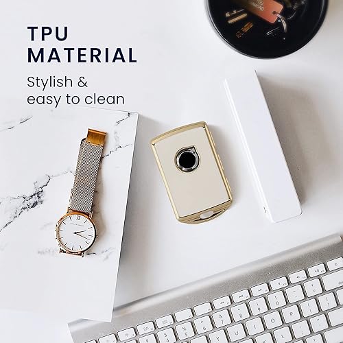 Miniatura 4 de kwmobile Funda para llave compatible con Volvo 4-Tasten Autoschlüssel Go Keyless Go - Funda protectora para llave de coche, color blanco y dorado