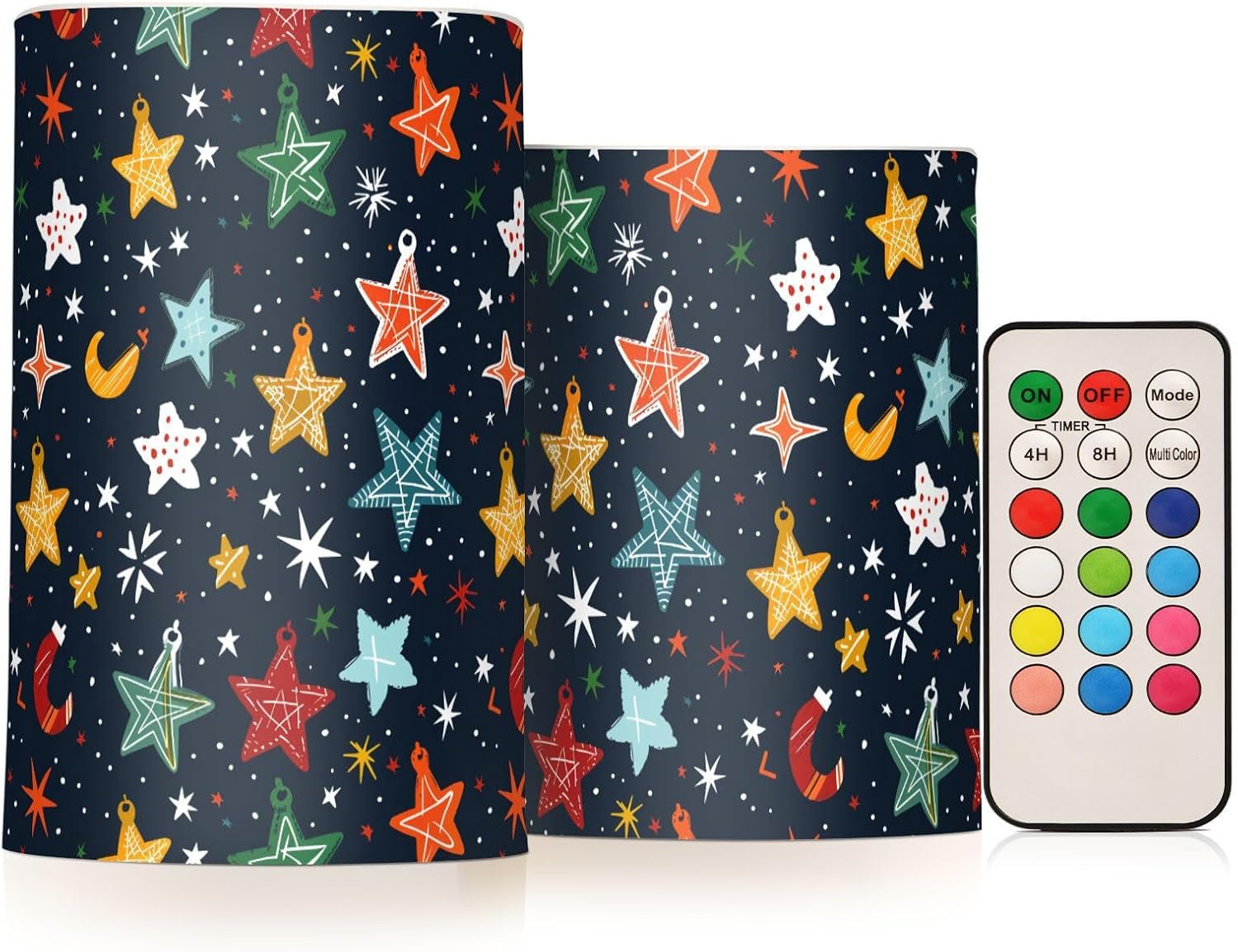 Stars with Christmas Elements LED flameless Candles Flickering with Remote Electric Outdoor flameless Room Decor Battery Operated 2-Piecing Set