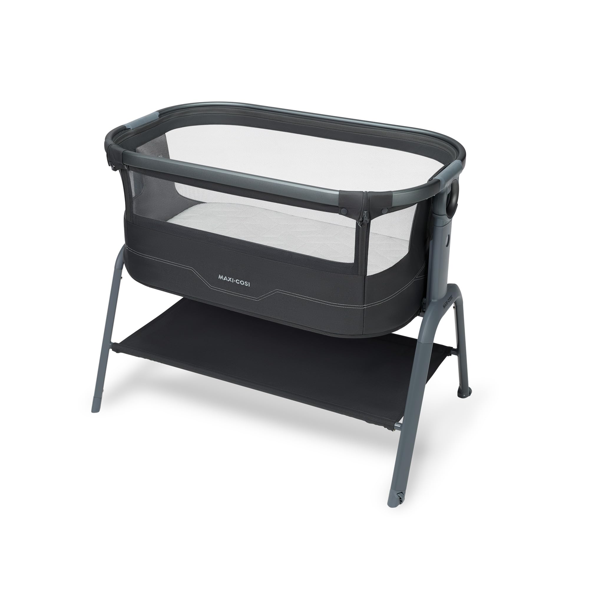 Maxi Cosi Iora² Co-Sleeping Bassinet, 0–6 Months (9 kg), Foldable & Lightweight Baby Bedside Crib, 5 cm CloudCore mattress, 5 Height Levels, 2 Smooth Gliding Wheels, Easy Slide, Elegance Graphite