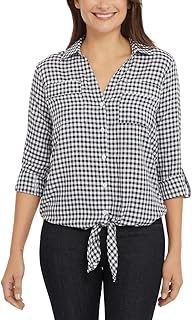 Women's Front Tie Button Down Blouse Top