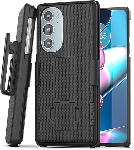 Encased DuraClip - Funda para Motorola Edge Plus (2022) ultradelgada con soporte y clip de funda, color negro