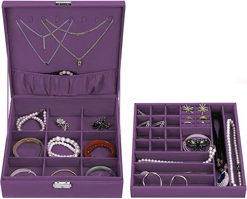 Miniatura 2 de MOSISO Joyero organizador apilable de doble capa con cerradura para adolescentes niñas mujeres collar de terciopelo aretes pulsera anillo reloj