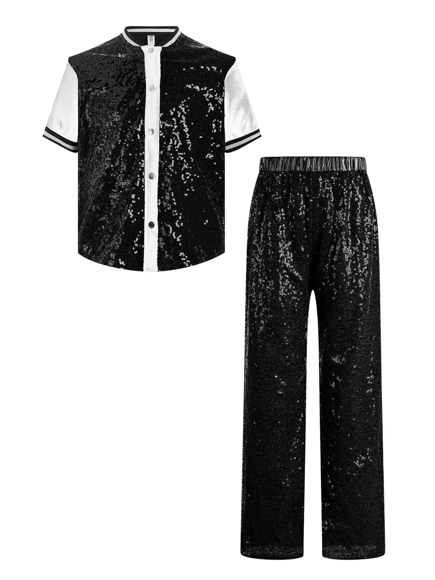 TiaoBug Tuta da Ginnastica Artistica Bambina 2 Pezzi Completo Sportivo da Allenamento Ballo di Strada Maglietta Maglia Manica Corta + Pantaloni di Paillettes Dancewear