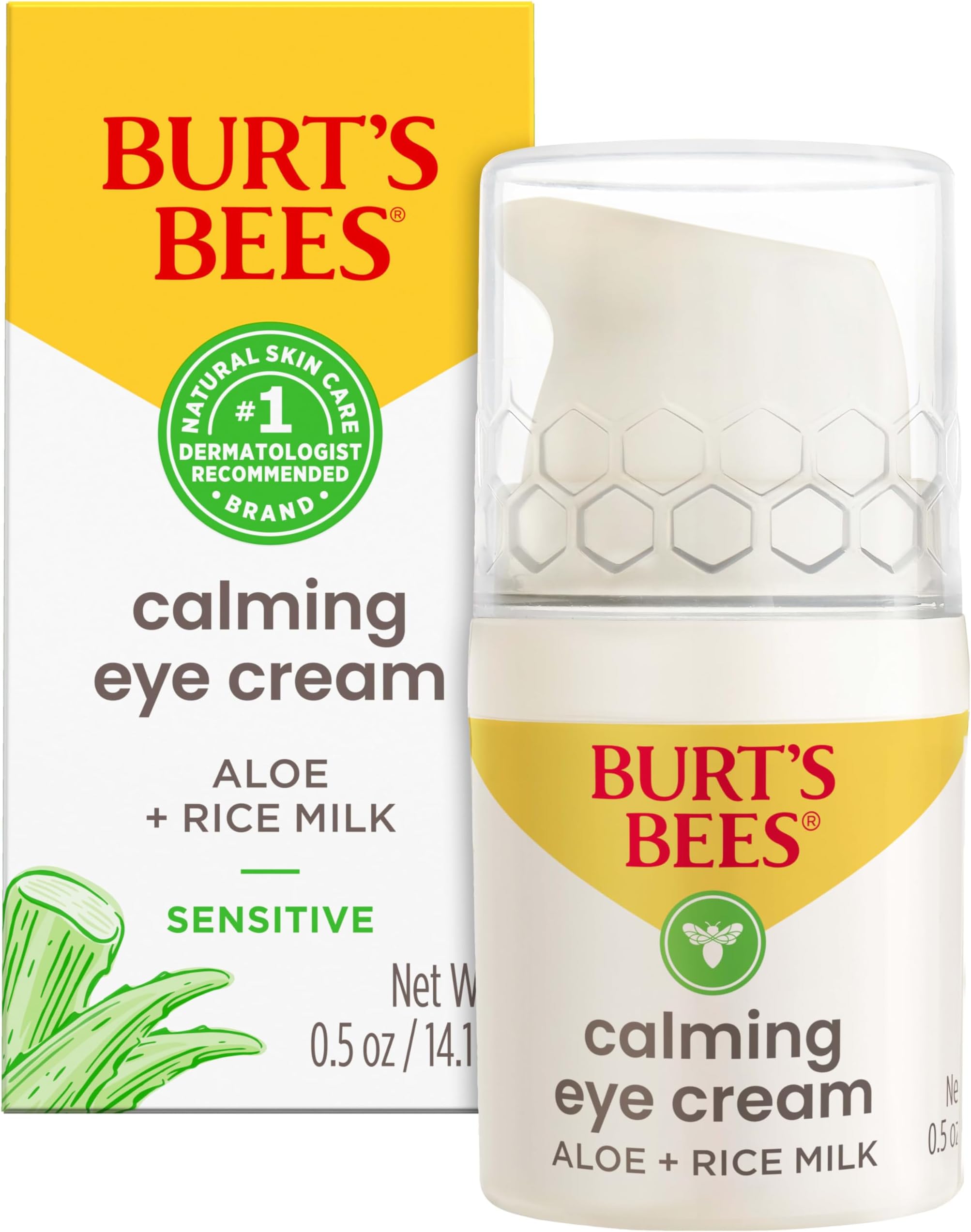 Burt's Bees Calming Eye Cream with Aloe and Rice Milk for Sensitive Skin, 0.5 Fluid Ounces, White