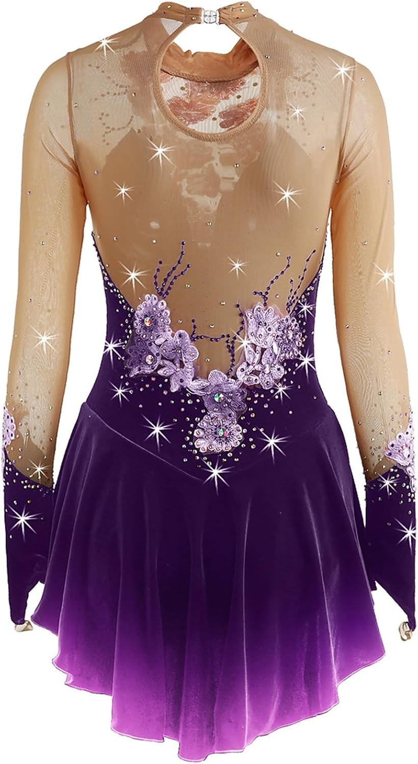 Figure Skating Dress Girl Ice Suit Competition Wear Long Sleeve High Elasticity Handmade Skating Wear