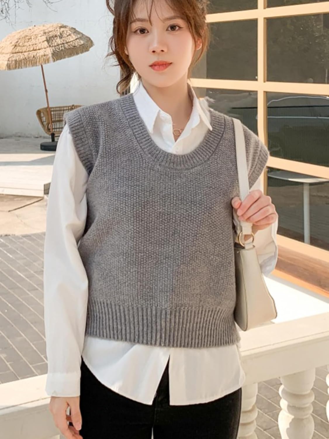 [FDGFJ] ニットベスト レディース プルオーバー 丸首 防寒 重ね着 ゆったり 柔らかい 暖かい 無地 体型カバー おしゃれ