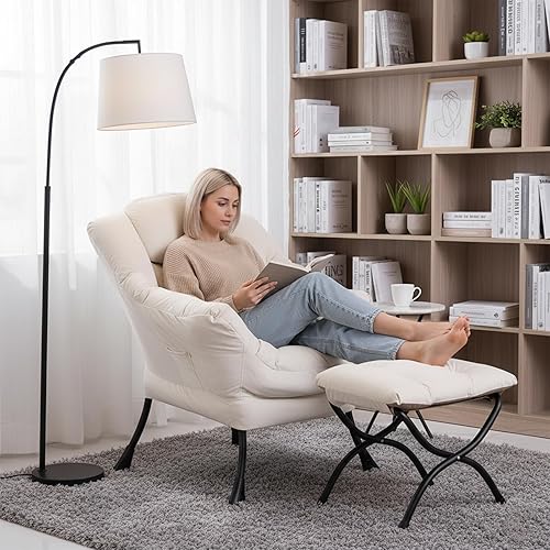 Miniatura 240 de Welnow Silla Lazy con otomana, moderna silla de descanso con reposabrazos y un bolsillo lateral, sillón para sofá de ocio, sillón de lectura