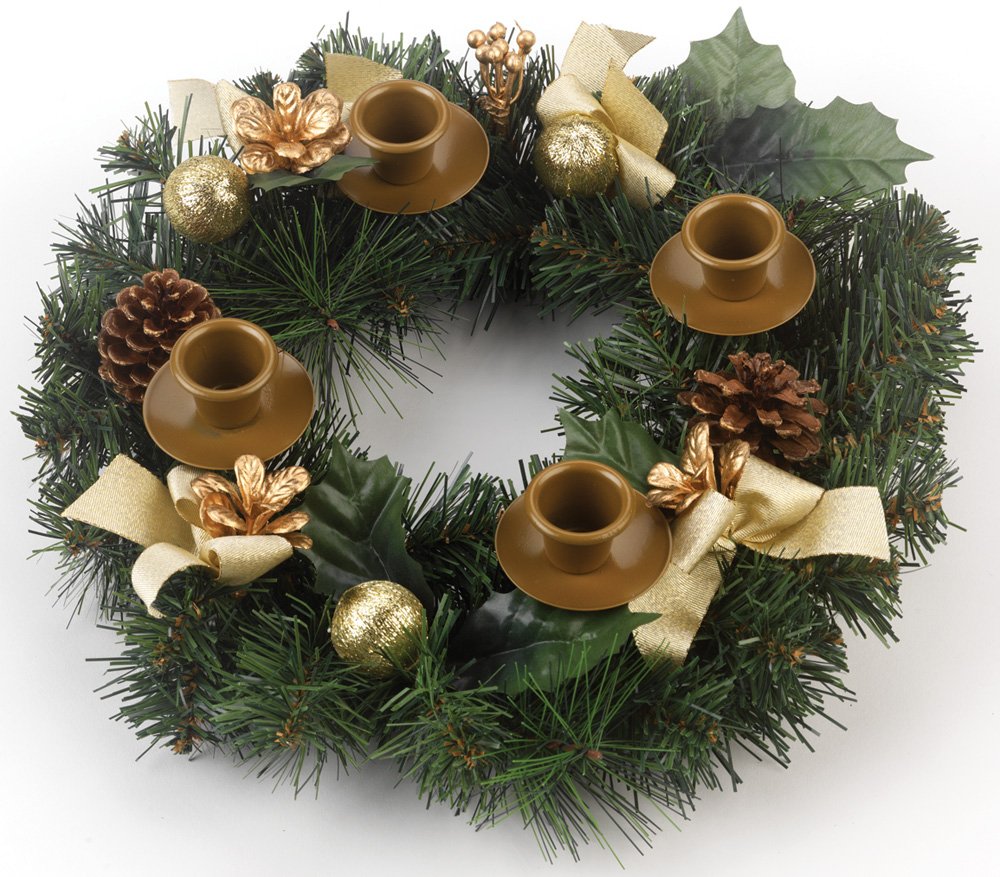 Traditional Advent Wreath with White Ribbons and Pine Cones by Vermont Christmas Company - Advent Candle Holder - Durable Construction
