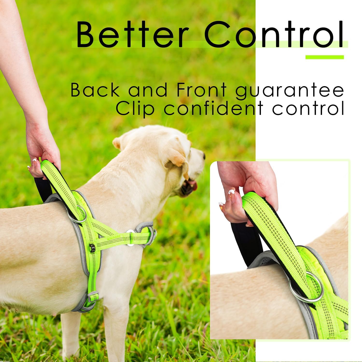ADVENTUREMORE Medium Dog Harness - No Pull, Adjustable Reflective Vest with Front Clip Handle for Training & Walking - M Green