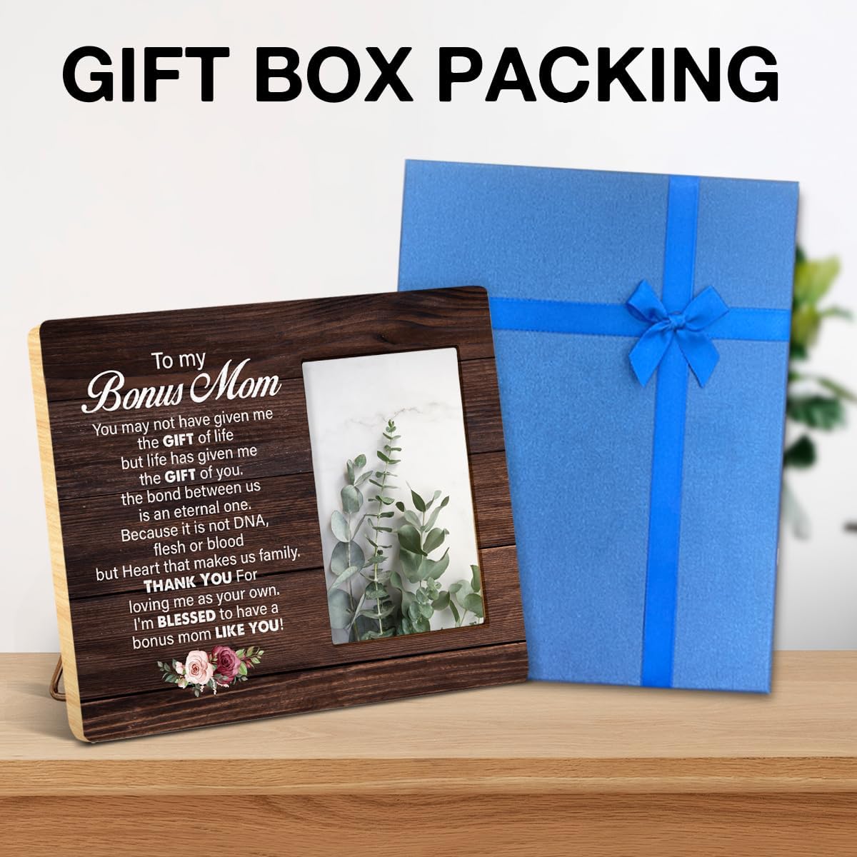 NGAEAK Thank You Gifts for Bonus Mom From Daughter Son, Rustic to My Bonus Mom Wood Picture Frame, Stepmom Gifts for Birthady Christmas Mother's Day, Display Photo 4 x 6 Inch - Image 5