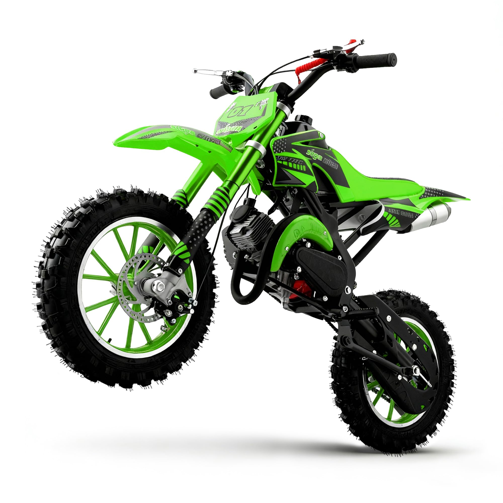 50cc Dirt Bike, 2 Stroke Gas Mini Bike for Kids 8-14 with Front Rear Disc Brakes, 10 Inch Off-Road Tires, Shock Absorption, Seat Height 23.6in, Max Speed 40mph, 2026 Upgraded,Green