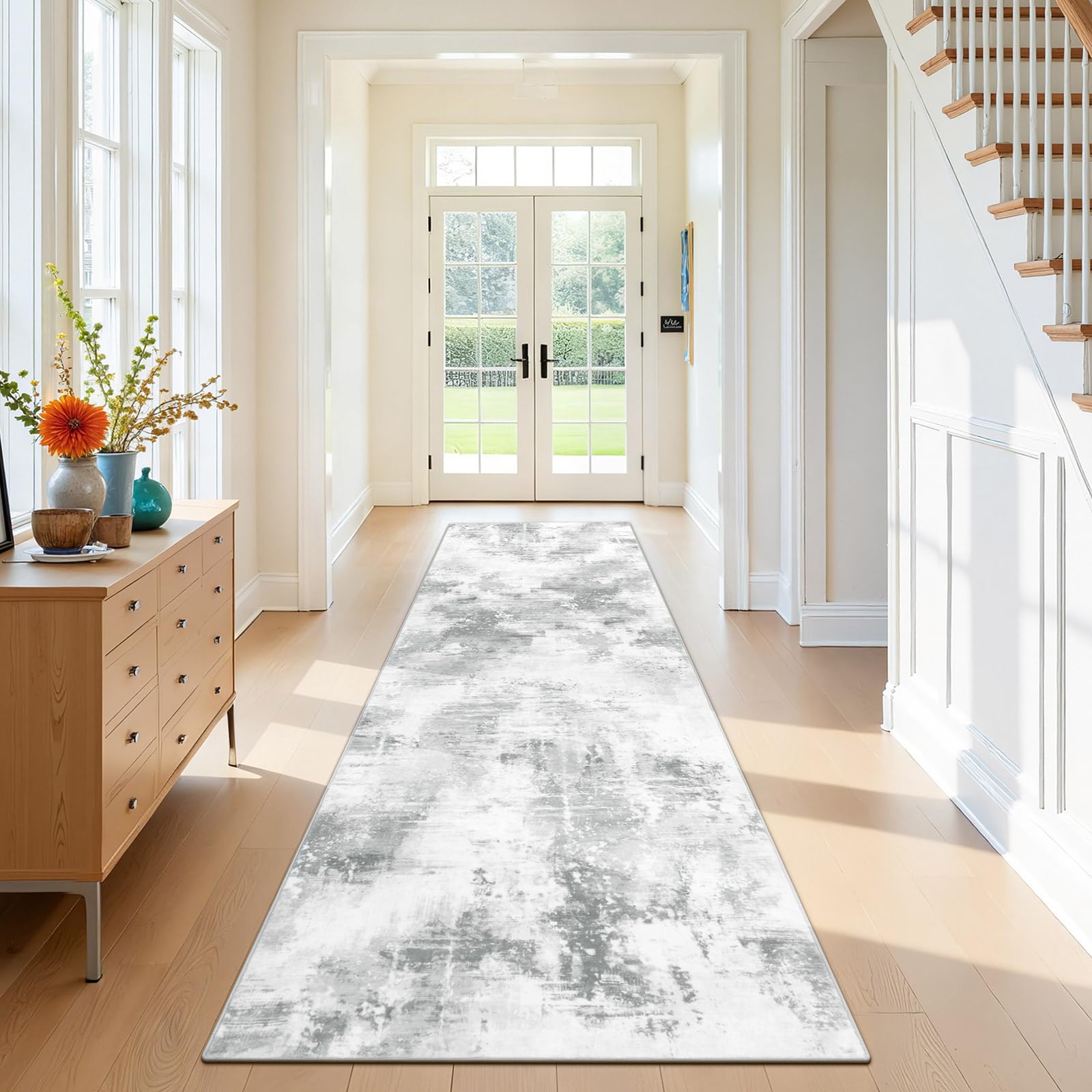 SHACOS Runner Rugs for Hallway Carpet Runners hallways Non Slip, Long Boho Low Pile Hall Carpet Runner Short Pile Area Rug Runner for Hallway, Entryway, Bedroom, Laundry Room, Light Grey, 80x300cm