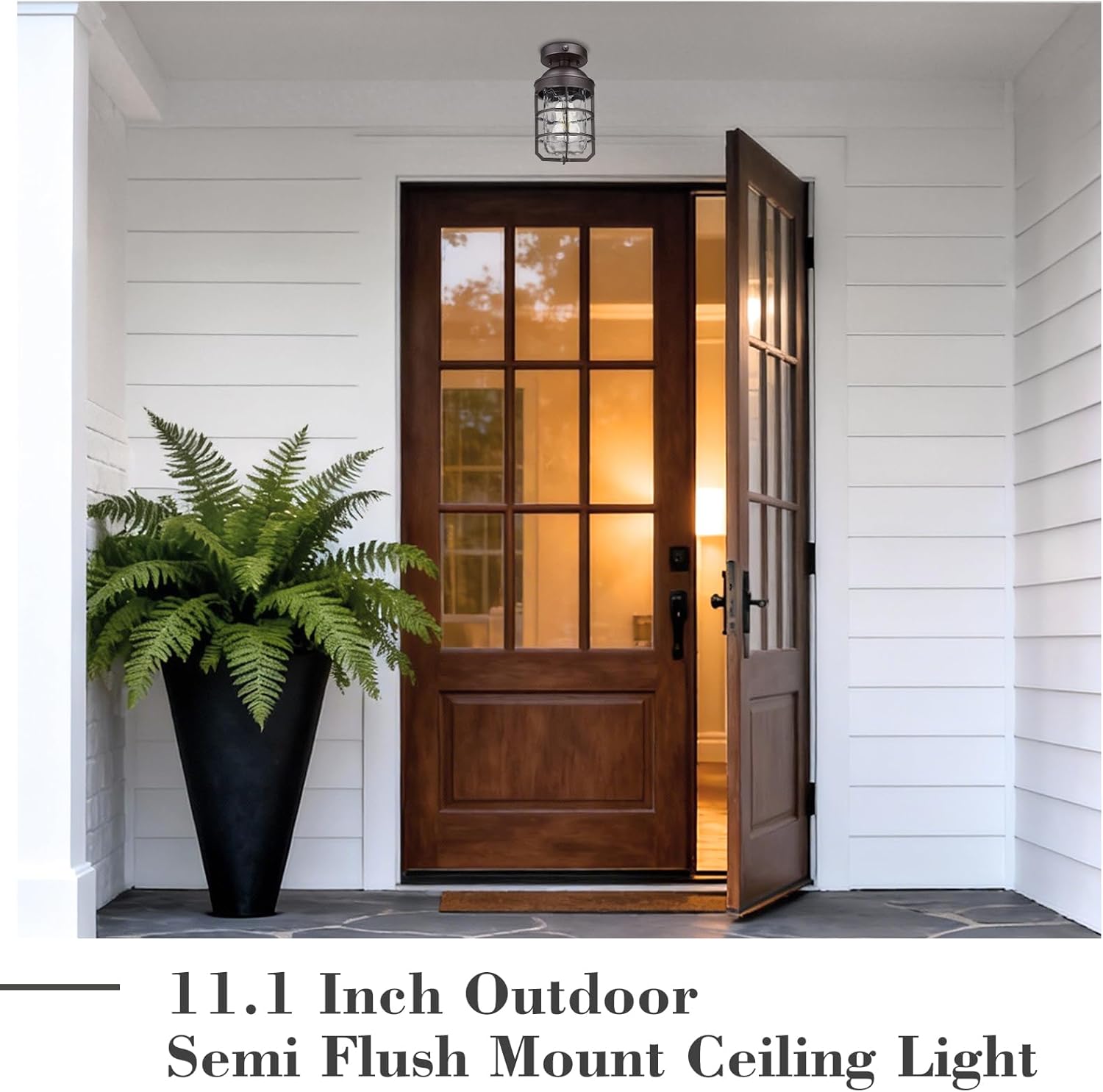 Emliviar Farmhouse Ceiling Lamp in Oil Rubbed Bronze Finish, Dusk to Dawn 11" Semi Flush Mount Ceiling Light Fixture with Water Ripple Glass Shade, GE255LF-PC ORB-WG