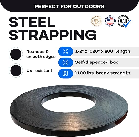IDL Packaging 1/2 x .020 x 200' Steel Strapping Coil (1100 Lbs Break Strength) in Self-Dispensed ardboard Box - Portable Strong Banding with Superior Cut-Resistance - Heavy Pallet Strapping