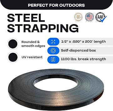 IDL Packaging 1/2 x .020 x 200' Steel Strapping Coil (1100 Lbs Break Strength) in Self-Dispensed ardboard Box - Portable Strong Banding with Superior Cut-Resistance - Heavy Pallet Strapping