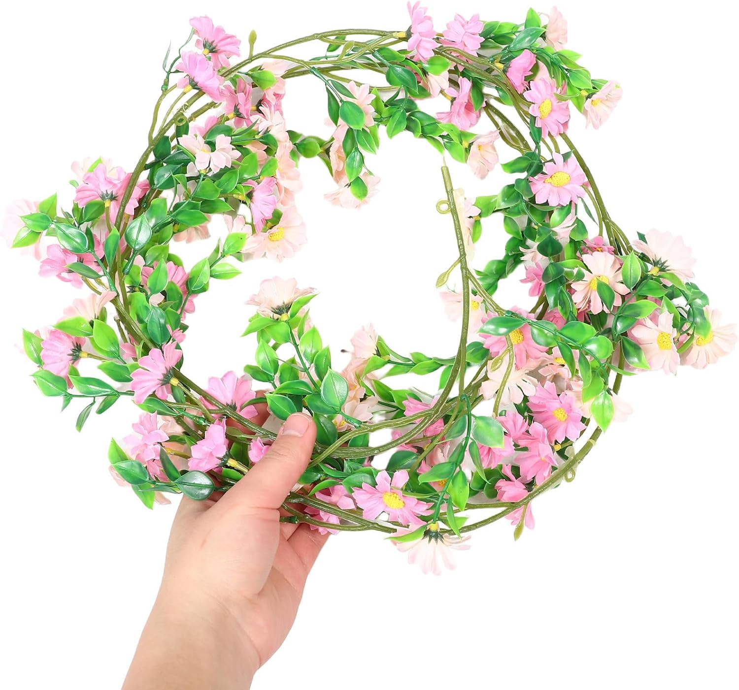 Ipetboom Realistic Pink Silk Daisy Flower Garland Vine for Home Balcony Pipe Decoration, Resistant to Fading Artificial Flower Vine with Plastic Stem for Wedding Arch Decorations