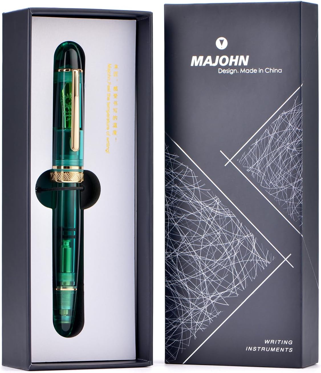 erofa Majohn P140 Piston Fountain Pen NO.8 Medium Nib, Large Capacity Transparent Green Acrylic Writing Gift Pen with Box